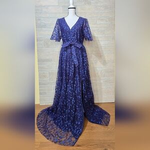 NWT BALTIC BORN MARSEILLE Embossed Maxi Dress Blue XXXL